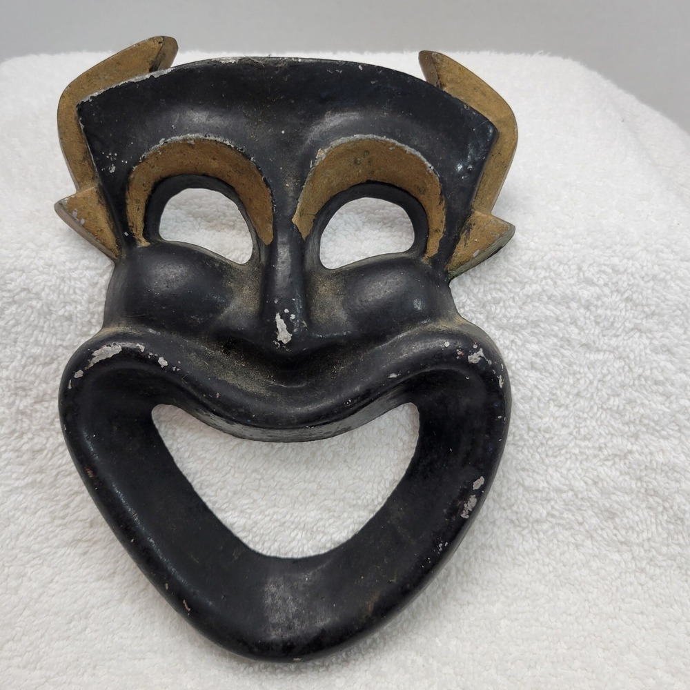 Comedy  Face Mask Mid-Century Modern Handpainted Black Metal Wall Art